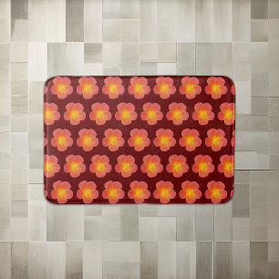 Red Moss Rose Flower Seamless Pattern on Bath Mat