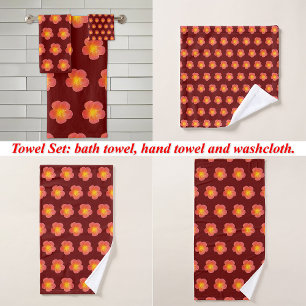 Red Moss Rose Flower Seamless Pattern on Bath Towel Set
