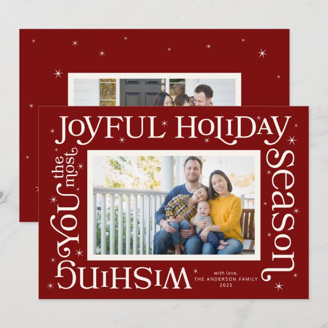 Red Most Joyful Holiday Season Photo Holiday Card (Front/Back)