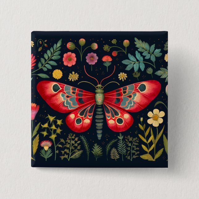 Red Moth In The Night Garden 2 Inch Square Button (Front)