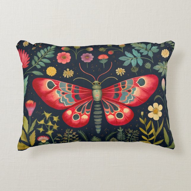 Red Moth In The Night Garden Accent Pillow (Front)