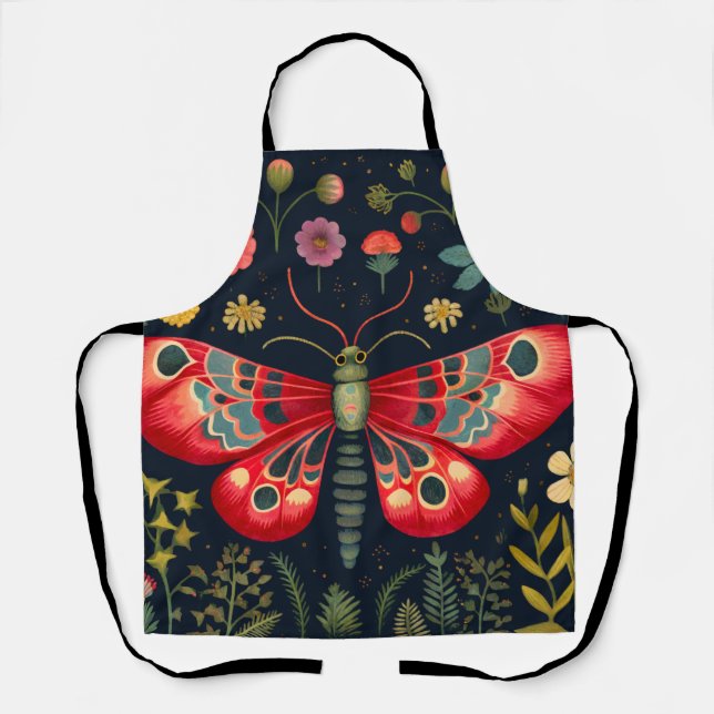 Red Moth In The Night Garden Apron (Front)