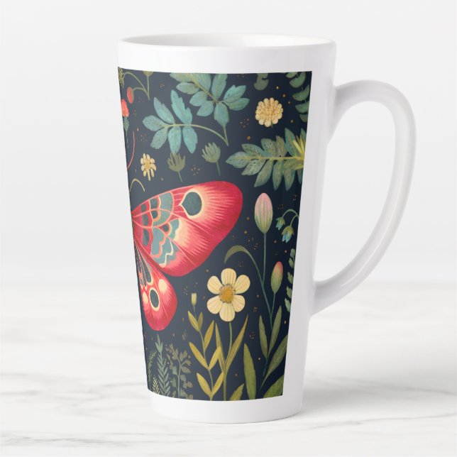 Red Moth In The Night Garden Latte Mug (Right)