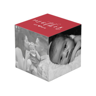 Red Mother Est. Year Red Heart Family Photo Cube