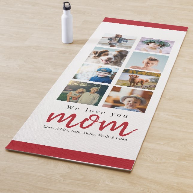 Red mothers day gift photo collage mom yoga mat (In Situ)