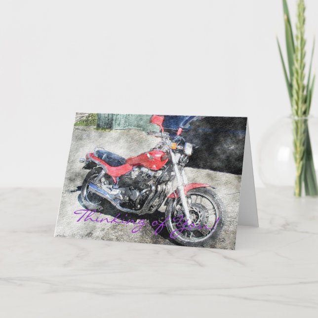 Red Motorbike Biker Thinking of You Card (Front)