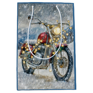 Red Motorcycle with Christmas Lights Medium Gift Bag