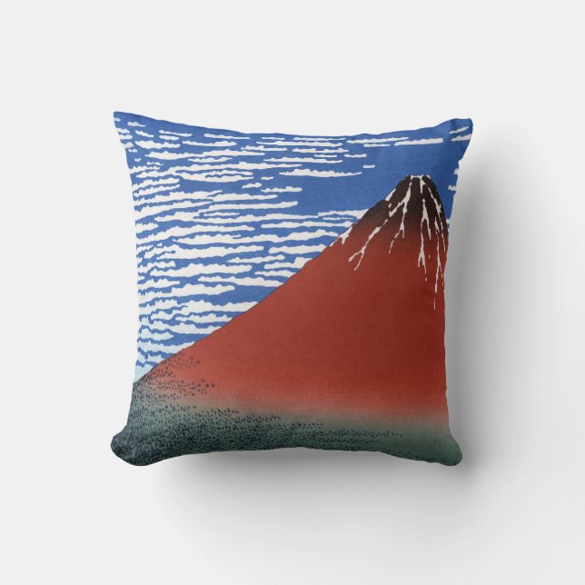 Red Mount Fuji Vintage Japanese Print Throw Pillow (Front)