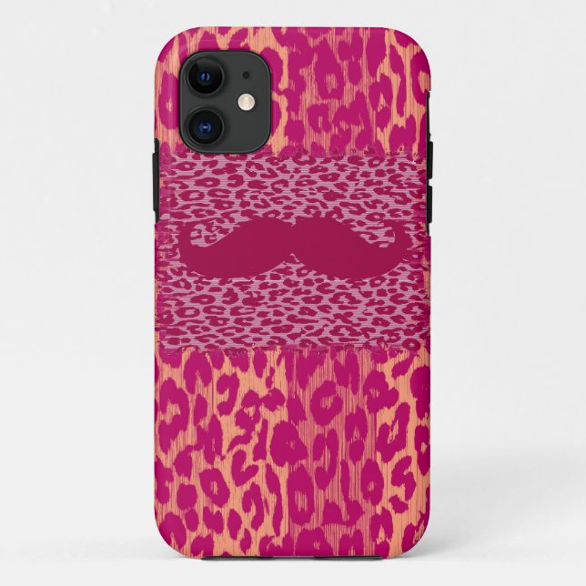 Red Moustache and Leopard Print Case-Mate iPhone Case (Back)