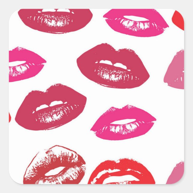 Red mouths Pattern Personalized Square Sticker (Front)