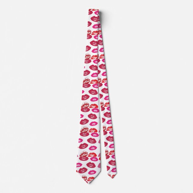 Red mouths Pattern Personalized Tie (Front)