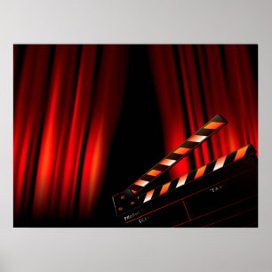 Red Movie Curtain Clapboard Director Poster