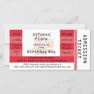 Red Movie Night Party Admission Ticket Invite