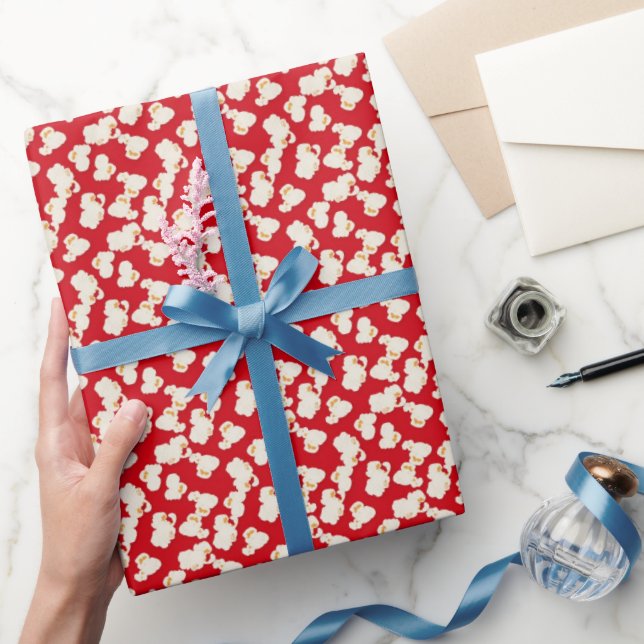 Red movie popcorn pattern wrapping paper (Gifting)