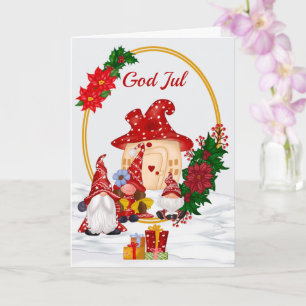 Red Mr. and Mrs. Gnome God Jul Card