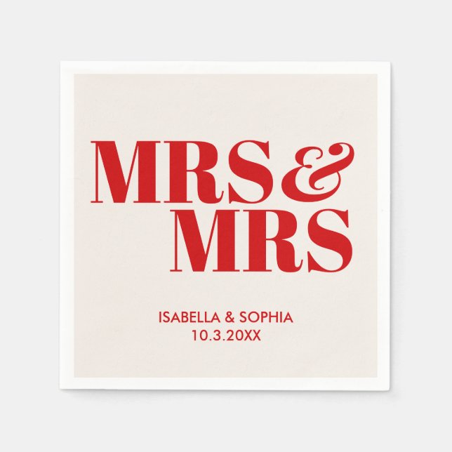 Red Mrs & Mrs Bride Personalized Wedding Napkins (Front)