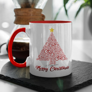 Red Mtb Bicycle Christmas Tree Merry Christmas Mug