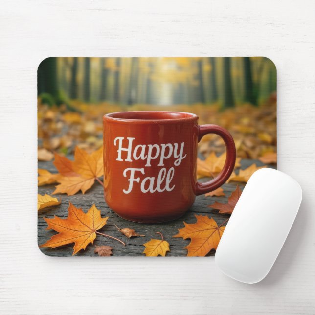 Red Mug For a Happy Fall Mouse Pad (With Mouse)