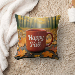 Red Mug For a Happy Fall Throw Pillow