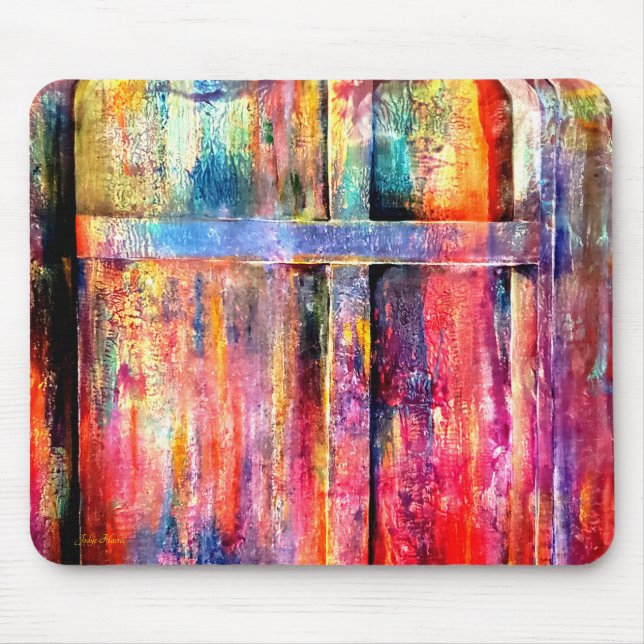 Red Multicolor Distressed Door Mouse Pad (Front)