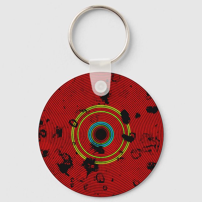 RED Multicolor Vinyl Disc Texture Pattern Keychain (Front)