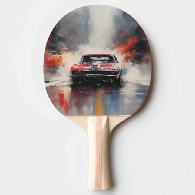 Red  Muscle Car head on Ping Pong Paddle (Front)