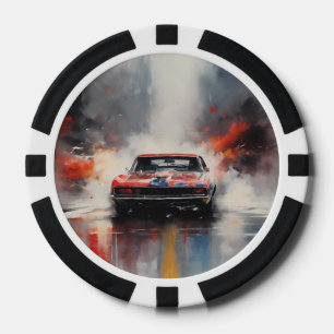 Red Muscle Car head on Poker Chips