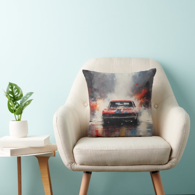 Red  Muscle Car head on Throw Pillow (Chair)