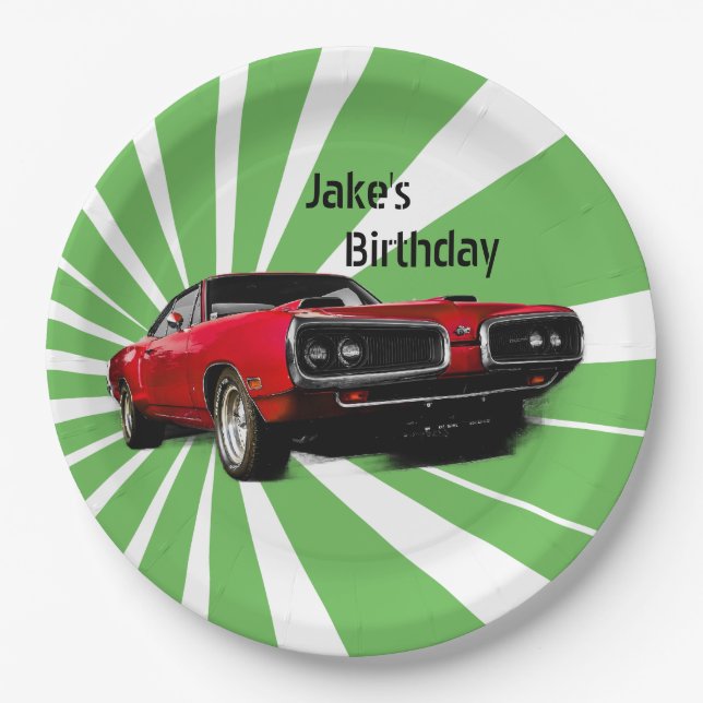Red Muscle Car Paper Plate (Front)