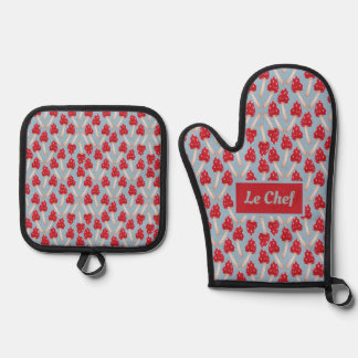 Red Mushroom - Blue & Red Oven Mitt & Pot Holder Set