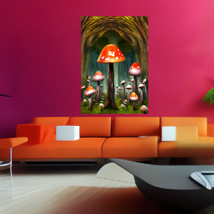 Red mushroom forest    AI Art  Poster
