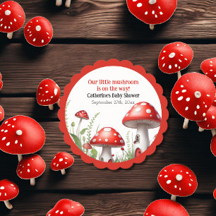 Red Mushroom Fungi Woodland Baby Shower Paper Coaster