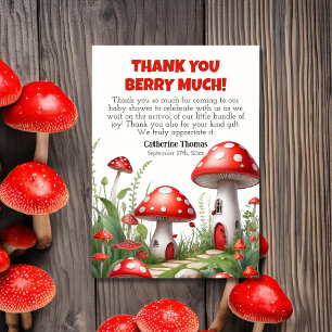 Red Mushroom Fungi Woodland Baby Shower Thank You Card
