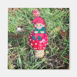 Red mushroom, gnome pixel art, Pixel Art Magnet