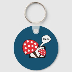 Red Mushroom Saying Hello From Television Keychain