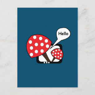 Red Mushroom Saying Hello From Television Postcard