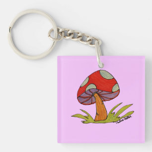 Red Mushroom with purple background Keychain