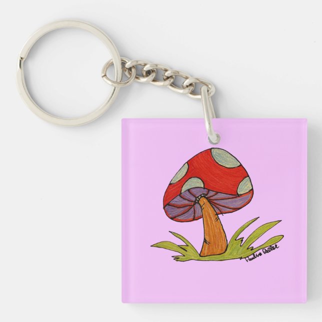 Red Mushroom with purple background Keychain (Front)
