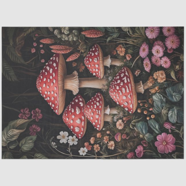 Red Mushrooms in a Fantasy Forest Tissue Paper (Front)