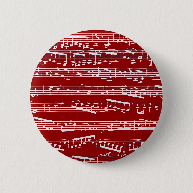 Red music notes 2 inch round button (Front)