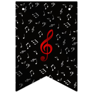 red music notes and silver black bunting flags