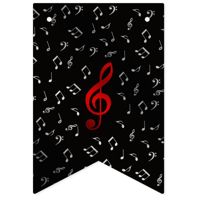 red music notes and silver black bunting flags (Sixteenth Flag)