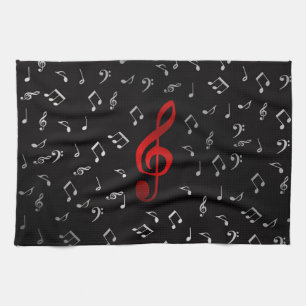 red music notes and silver black kitchen towel