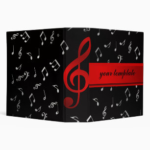 red music notes and silver black template binder