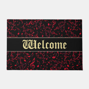 Red Music Notes Customizable Door Welcome Mat