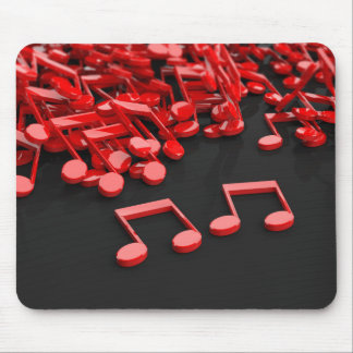Red music notes on black background mouse pad