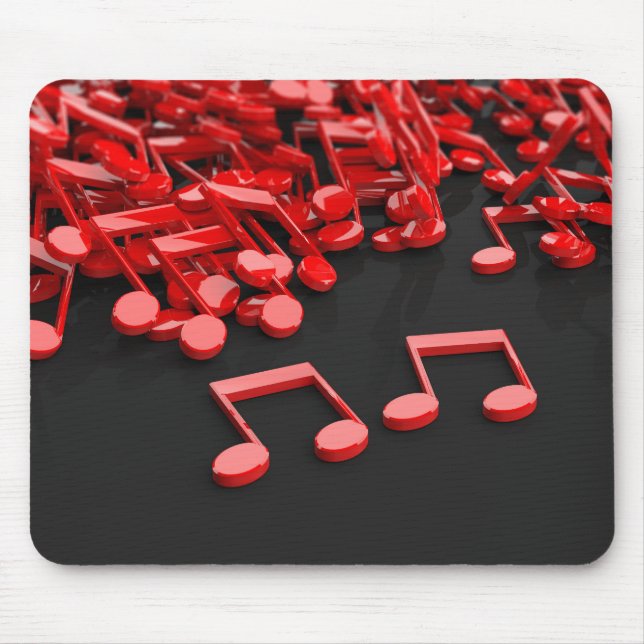 Red music notes on black background mouse pad (Front)