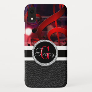 Red music notes with a leather and a Monogram iPhone XR Case