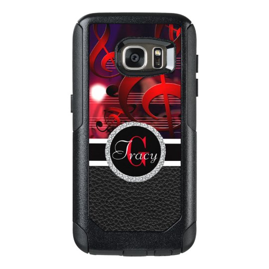 Red music notes with a leather bottom Monogram OtterBox Samsung Galaxy S7 Case