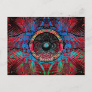 Red music speakers postcard